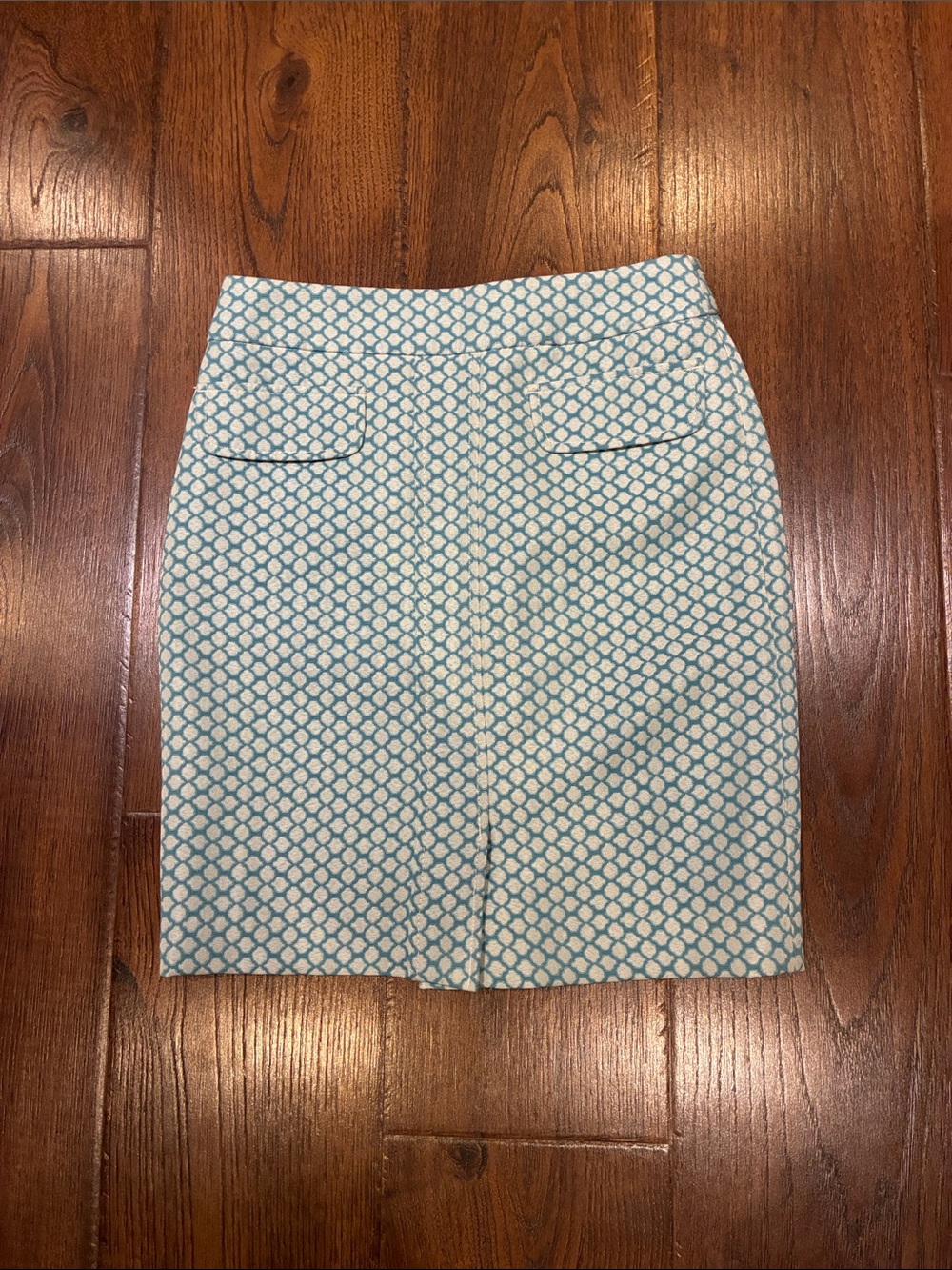 Ann Taylor Light Blue Patterned Pencil Skirt with Front Flap Pockets